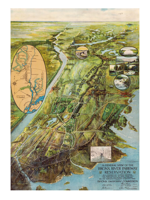 Old Map Of Bronx River Parkway In New York