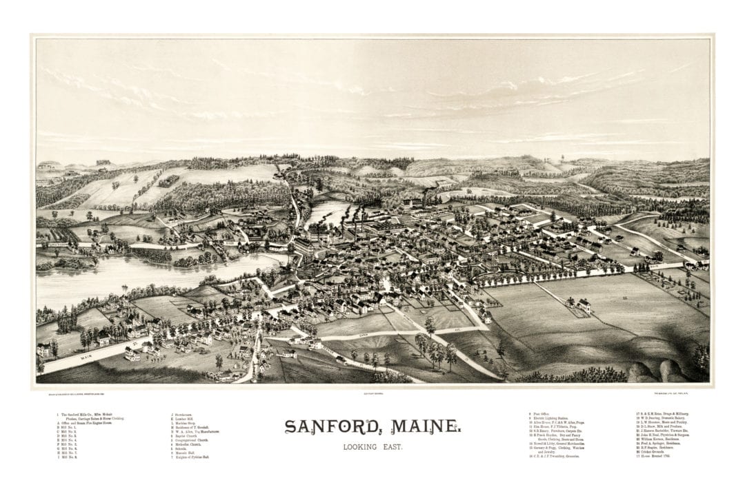 Beautiful Map Showing Birds Eye View Of Sanford Maine In 1889 Knowol