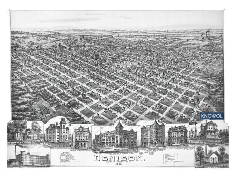 Beautifully restored map of Denison, Texas from 1891 - KNOWOL