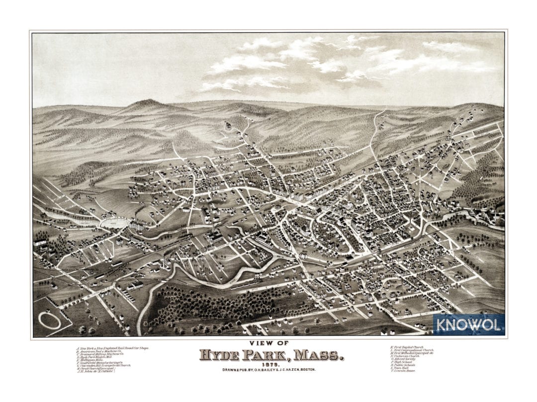 Beautifully detailed map of Hyde Park, Massachusetts from 1879 - KNOWOL