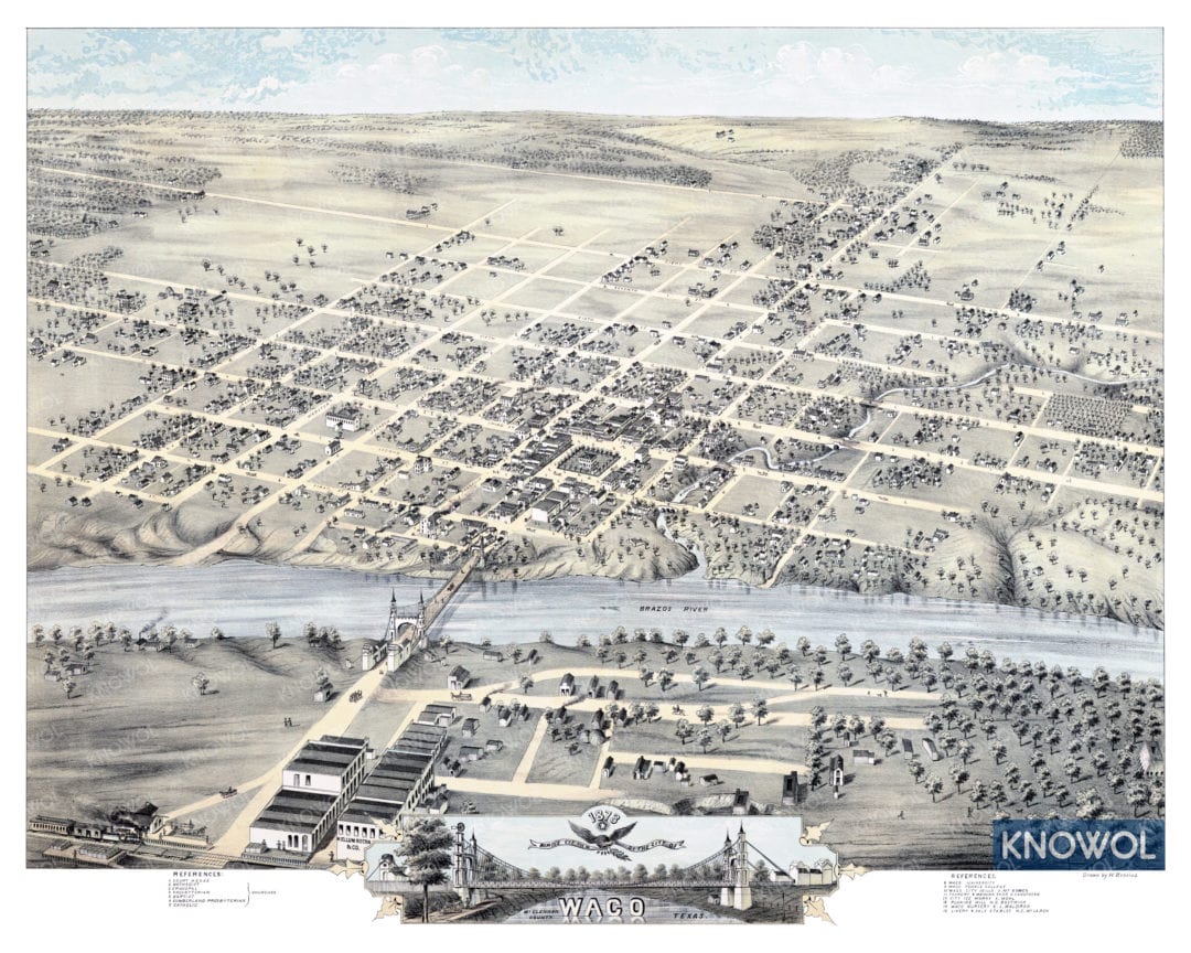 Beautifully restored map of Waco, Texas from 1873 - KNOWOL