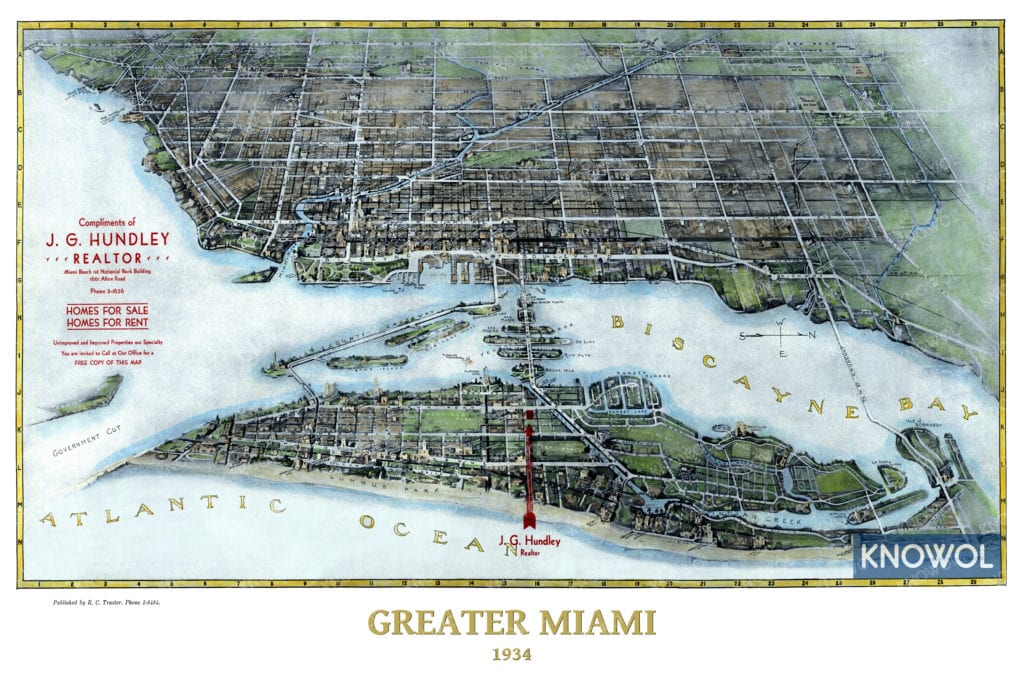 Beautifully restored map of Miami, Florida from 1934 - KNOWOL