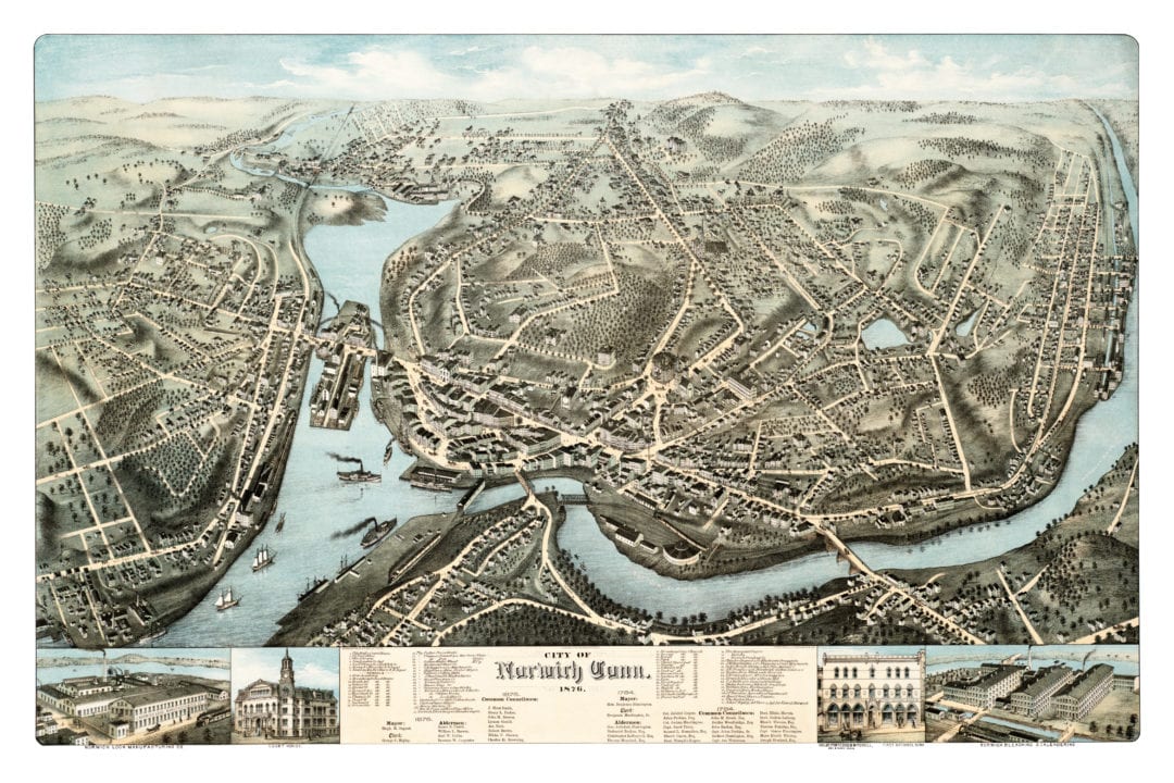 Beautifully restored map of Norwich, CT from 1876 - KNOWOL