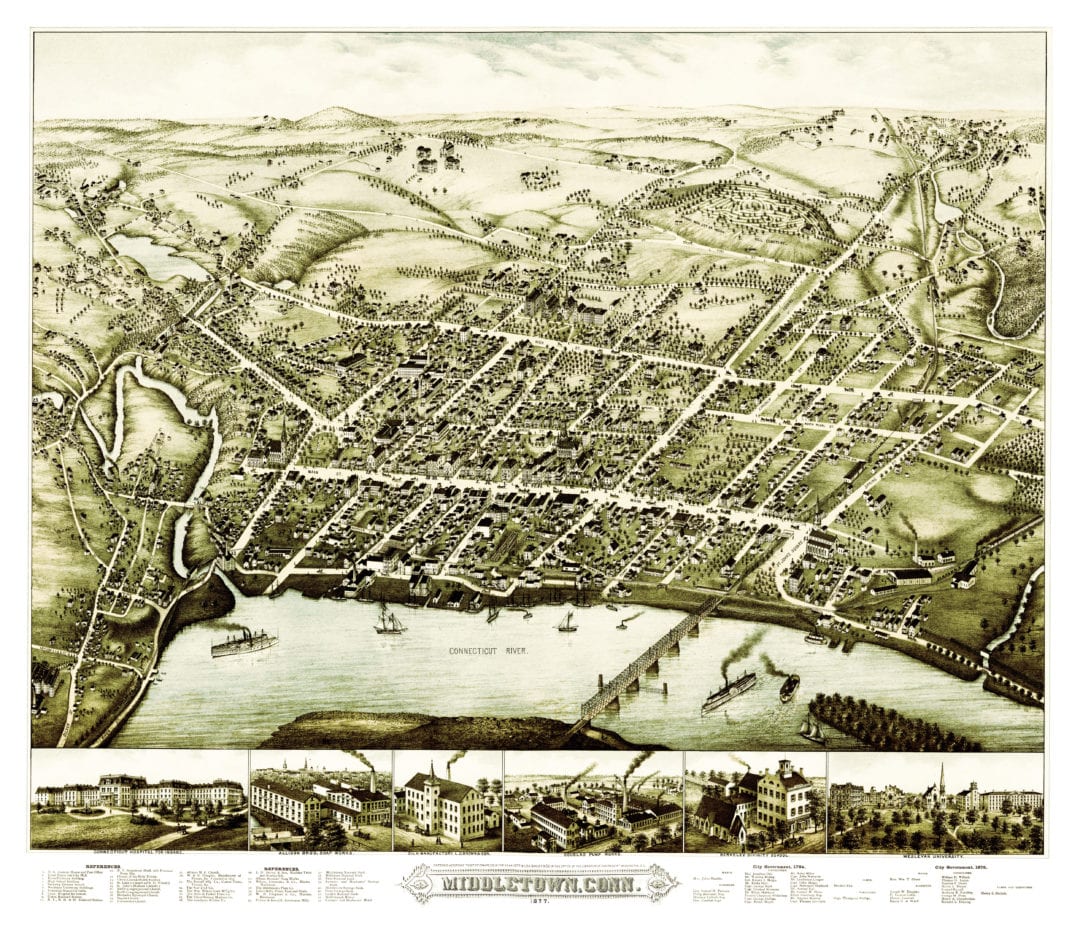 Bird’s eye view of Middletown, Connecticut in 1877 - KNOWOL