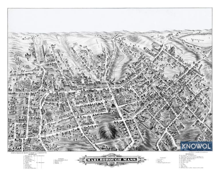 Beautifully restored map of Marlborough, MA from 1878 - KNOWOL