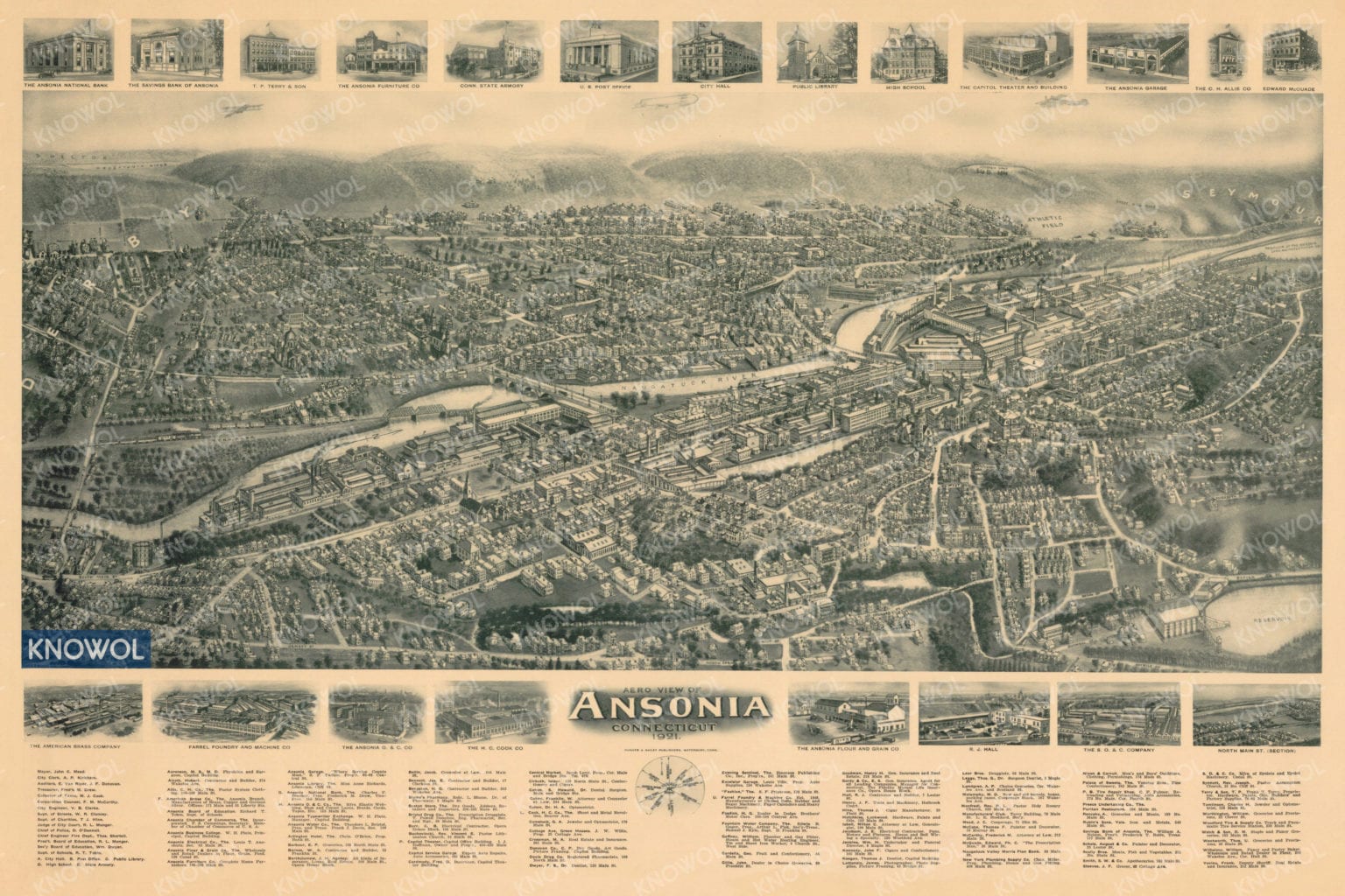 Ansonia, Connecticut in 1921: Old map of Ansonia in the early 20th century