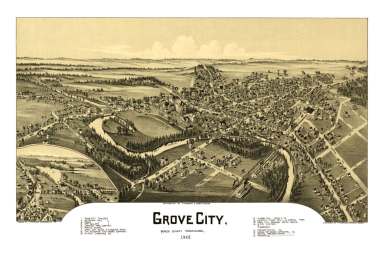 Grove City, Pennsylvania: Restored map of Grove City, PA from 1901