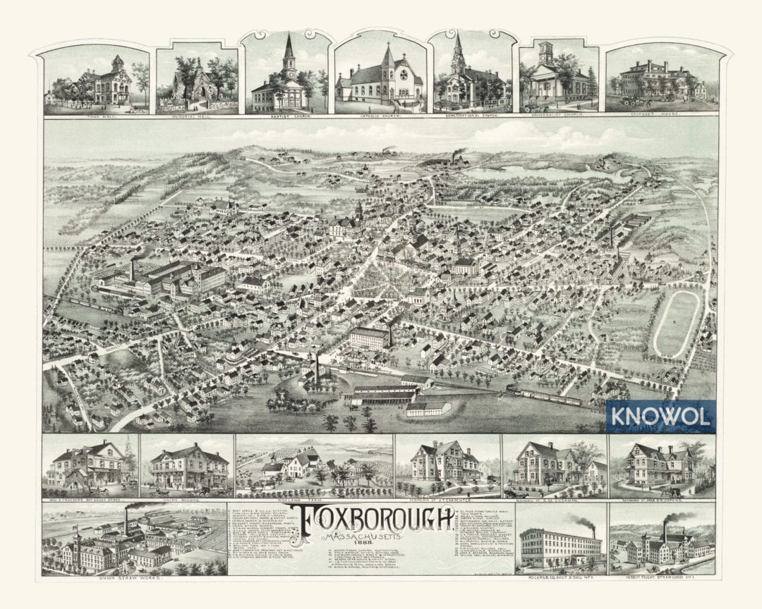 Historic old map of Foxborough, Massachusetts from 1888