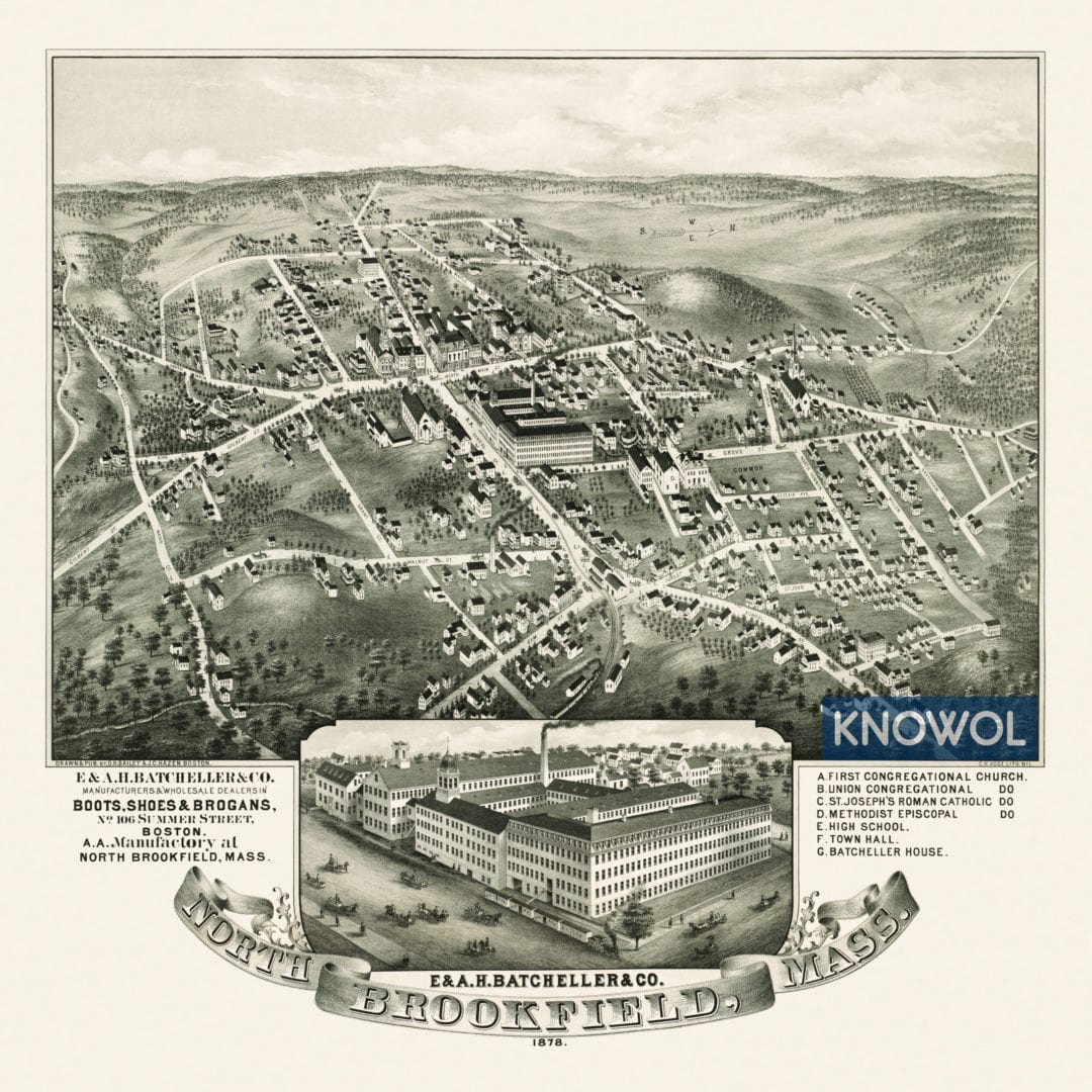 Historic Map Of North Brookfield Ma From 1878 By Oh Bailey And Jc Hazen