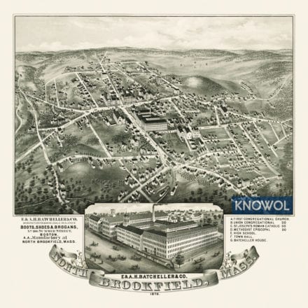 Historic Map of North Brookfield, MA from 1878 by OH Bailey & JC Hazen