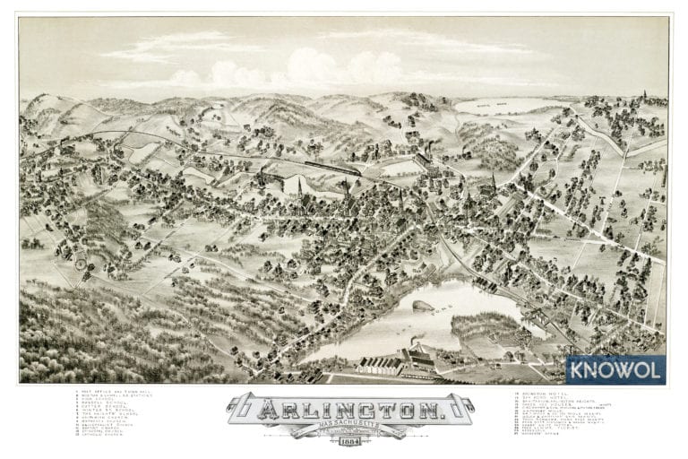 Beautifully restored map of Arlington, Massachusetts from 1884 - KNOWOL