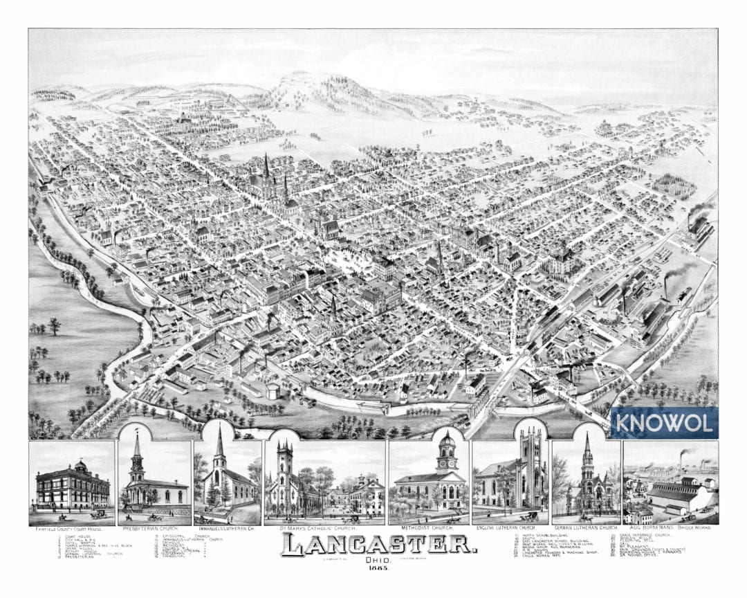 Beautifully restored map of Lancaster, Ohio from 1885 - KNOWOL