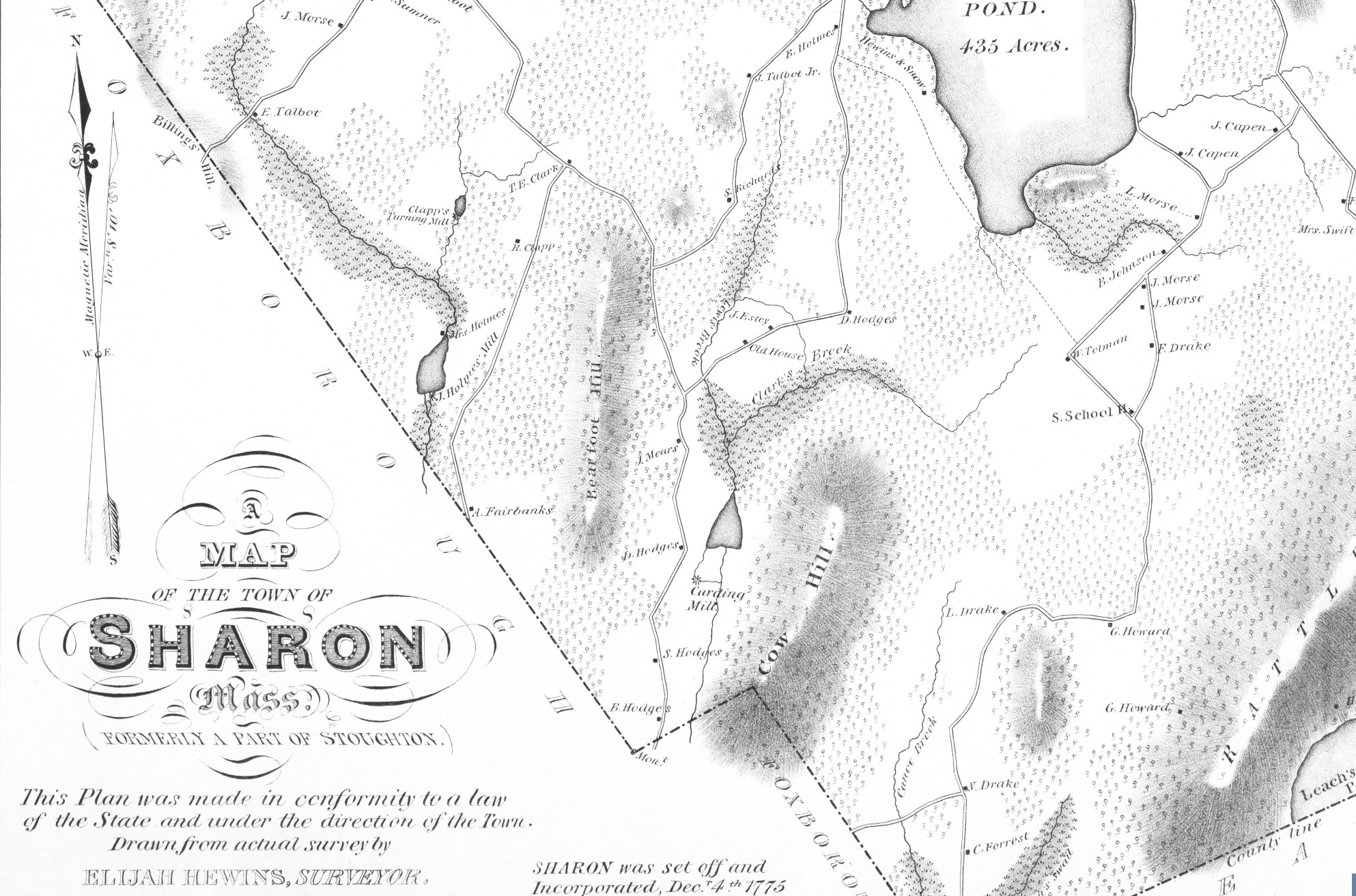 Historic map of Sharon, Massachusetts from 1831 - KNOWOL