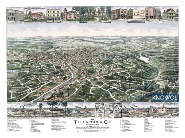 Beautiful Birds Eye View Map Of Tallapoosa Georgia From 1892 Knowol 5970