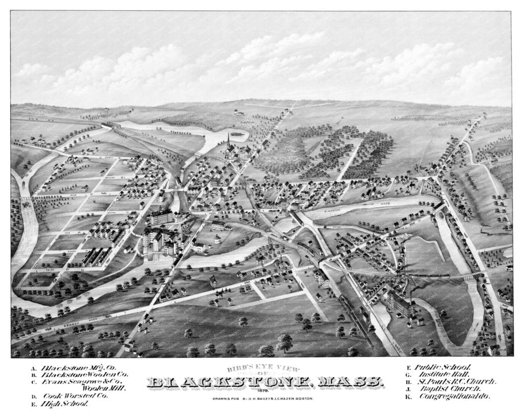 Beautifully restored map of Blackstone, MA from 1879 - KNOWOL