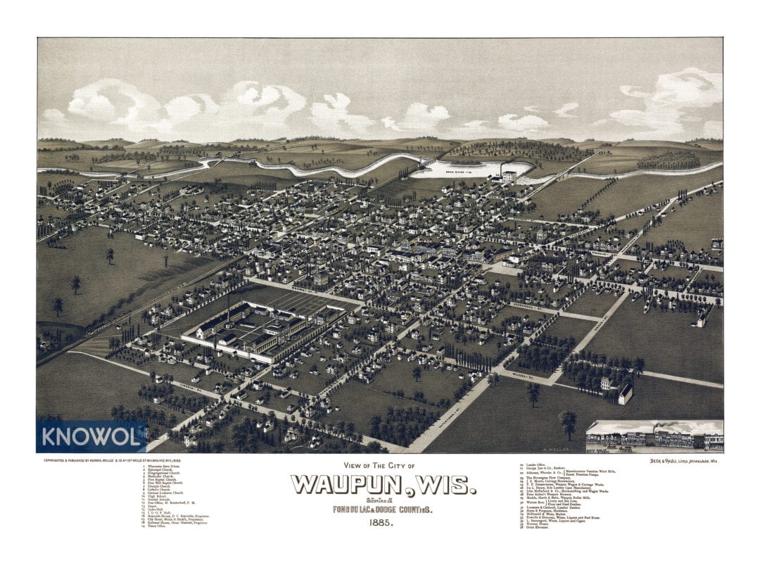 Beautifully restored map of Waupun, Wisconsin in 1885 - KNOWOL