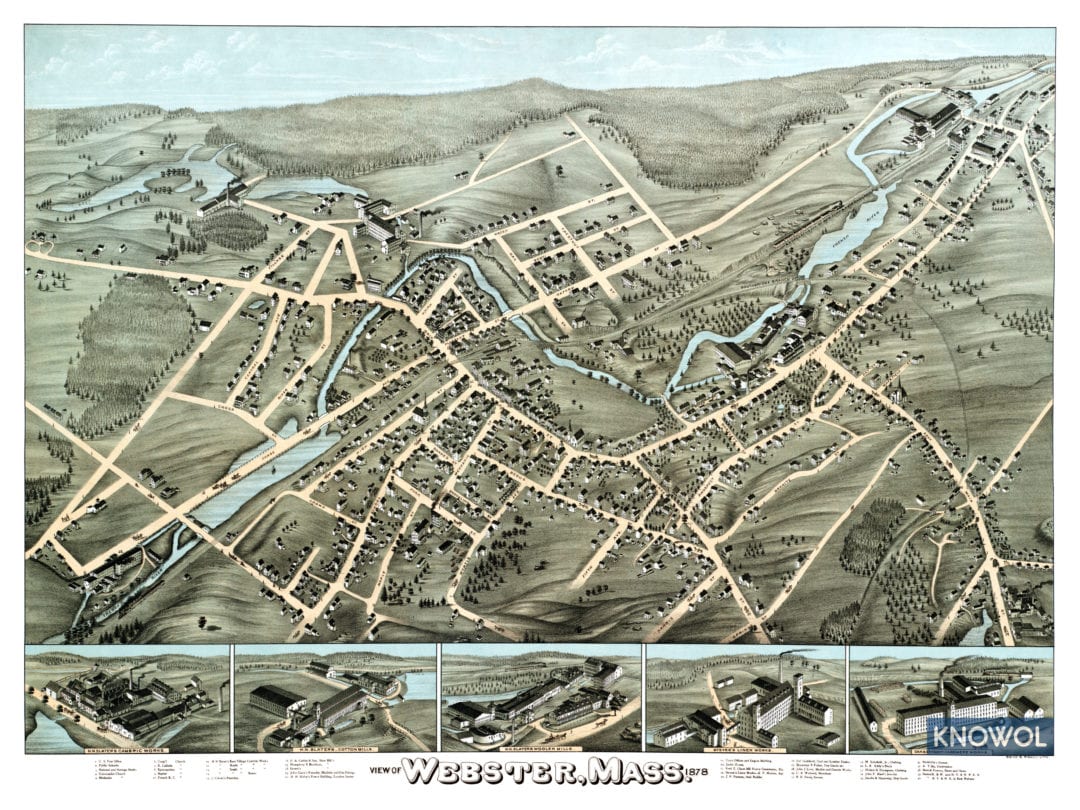 Beautifully detailed map of Webster, Mass in 1878 - KNOWOL