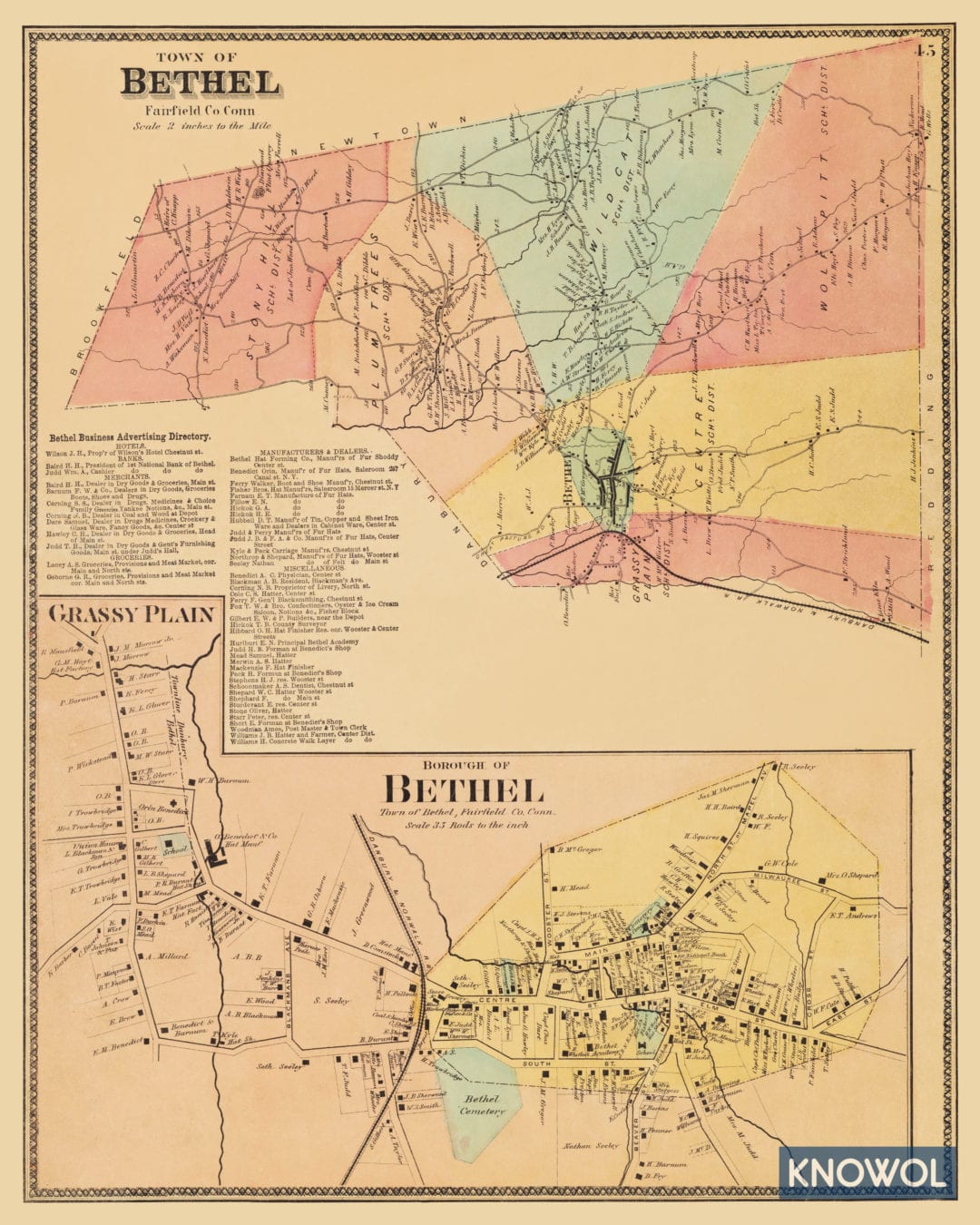 Beautifully Restored Map Of Bethel Connecticut From 1867 Knowol 7959