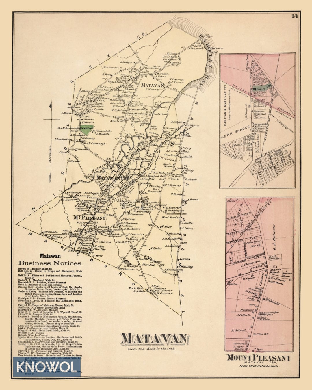 Beautifully restored map of Matavan, NJ from 1873 - KNOWOL