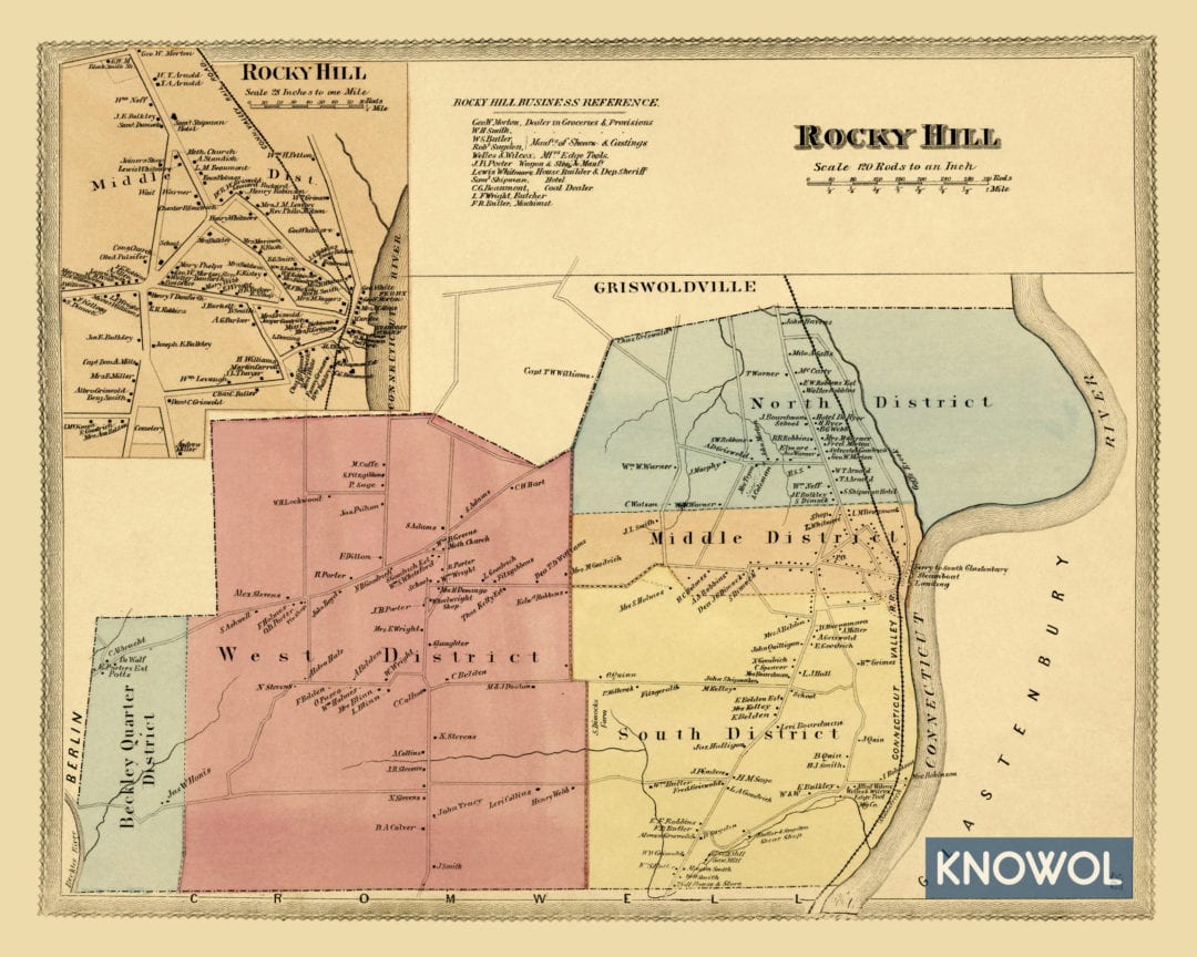 Beautifully restored map of Rocky Hill, CT from 1869 KNOWOL