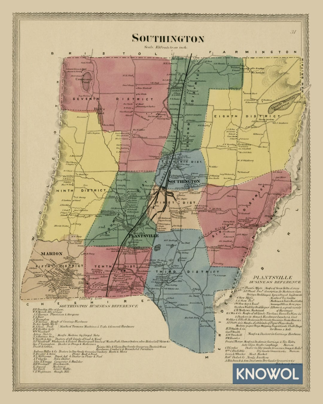 Historic landowners map of Southington, CT from 1869 KNOWOL