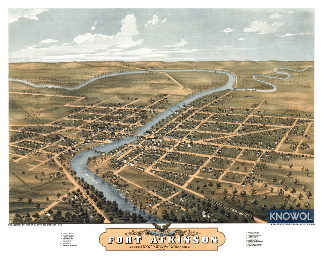 Beautifully restored map of Fort Atkinson, WI from 1870 - KNOWOL