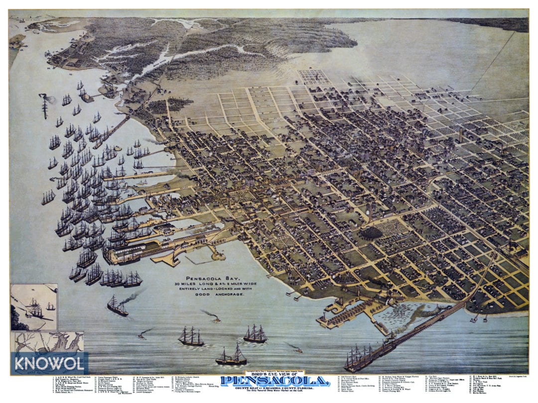 Beautifully restored map of Pensacola, Florida from 1896 - KNOWOL