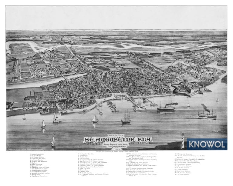 Beautifully restored map of St. Augustine, Florida from 1885 - KNOWOL