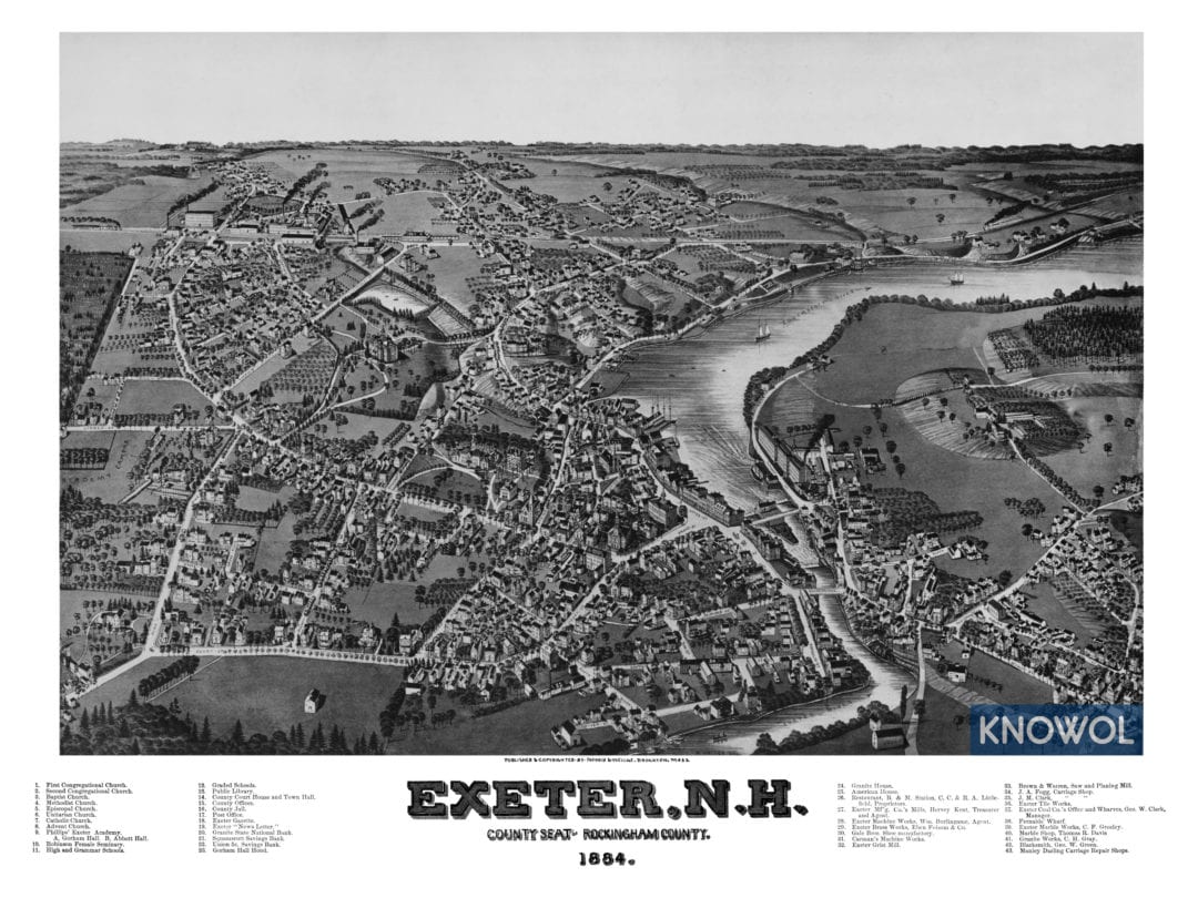 Beautifully restored map of Exeter, New Hampshire from 1884 - KNOWOL