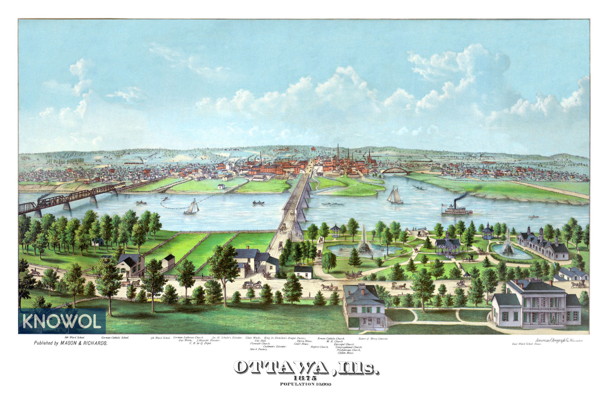 Beautifully restored map of Ottawa Illinois from 1875 KNOWOL