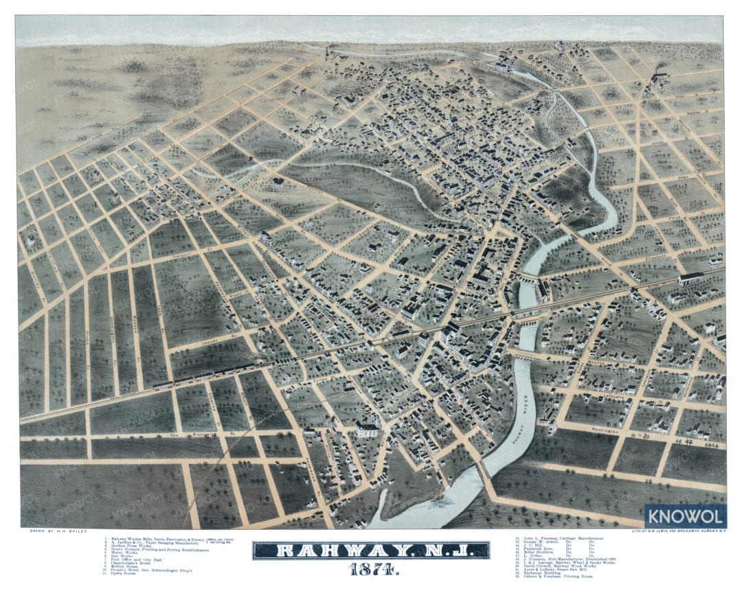 Beautifully detailed map of Rahway, New Jersey from 1874 - KNOWOL