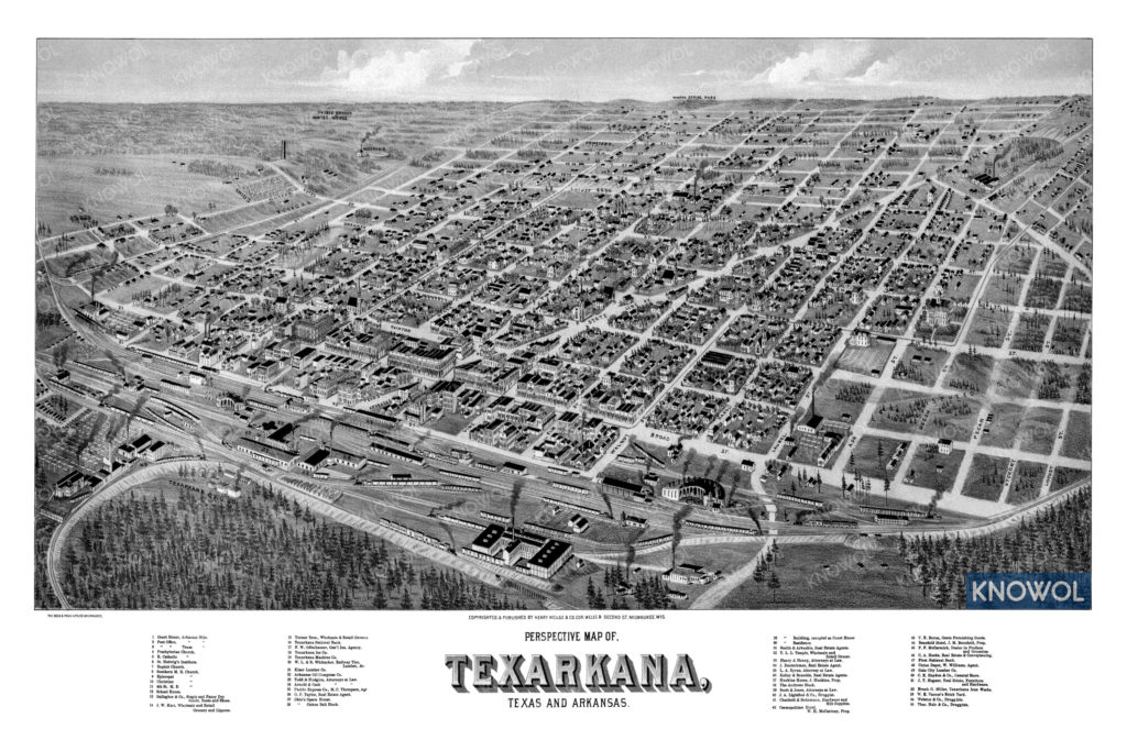 Beautifully restored map of Texarkana, TX and AR from 1888 - KNOWOL