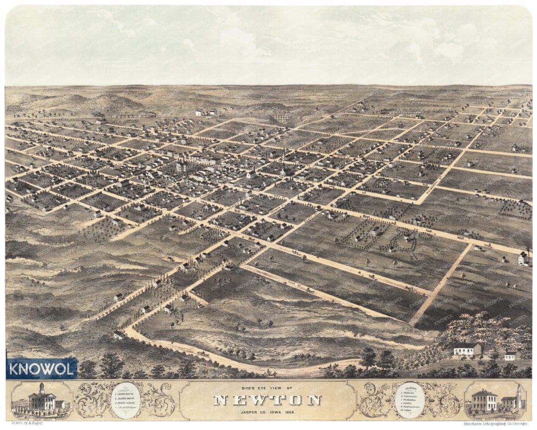 Beautifully restored map of Newton, Iowa from 1868 - KNOWOL