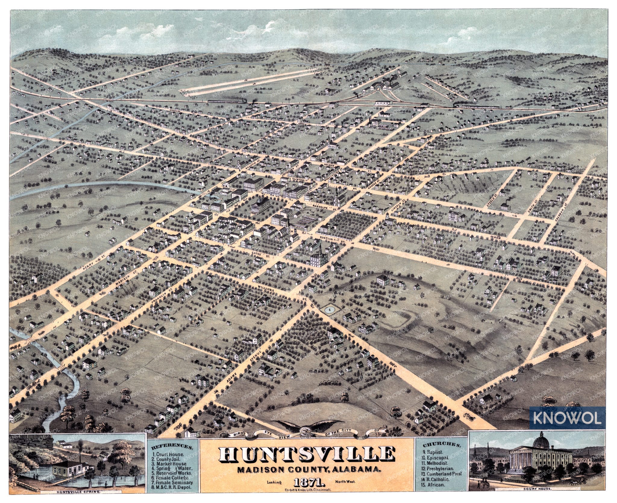Beautifully Restored Map Of Huntsville Alabama From 1871 Knowol 8885