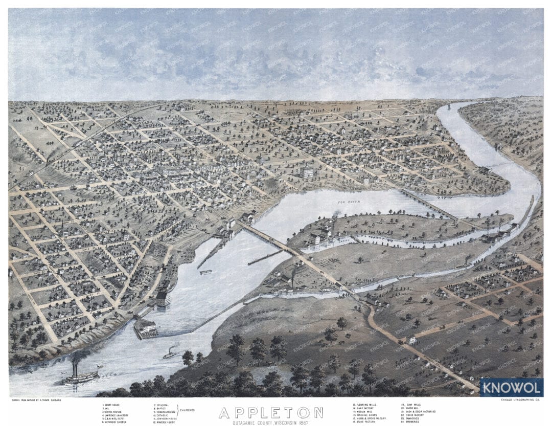 Historic old map of Appleton, Wisconsin from 1867 - KNOWOL