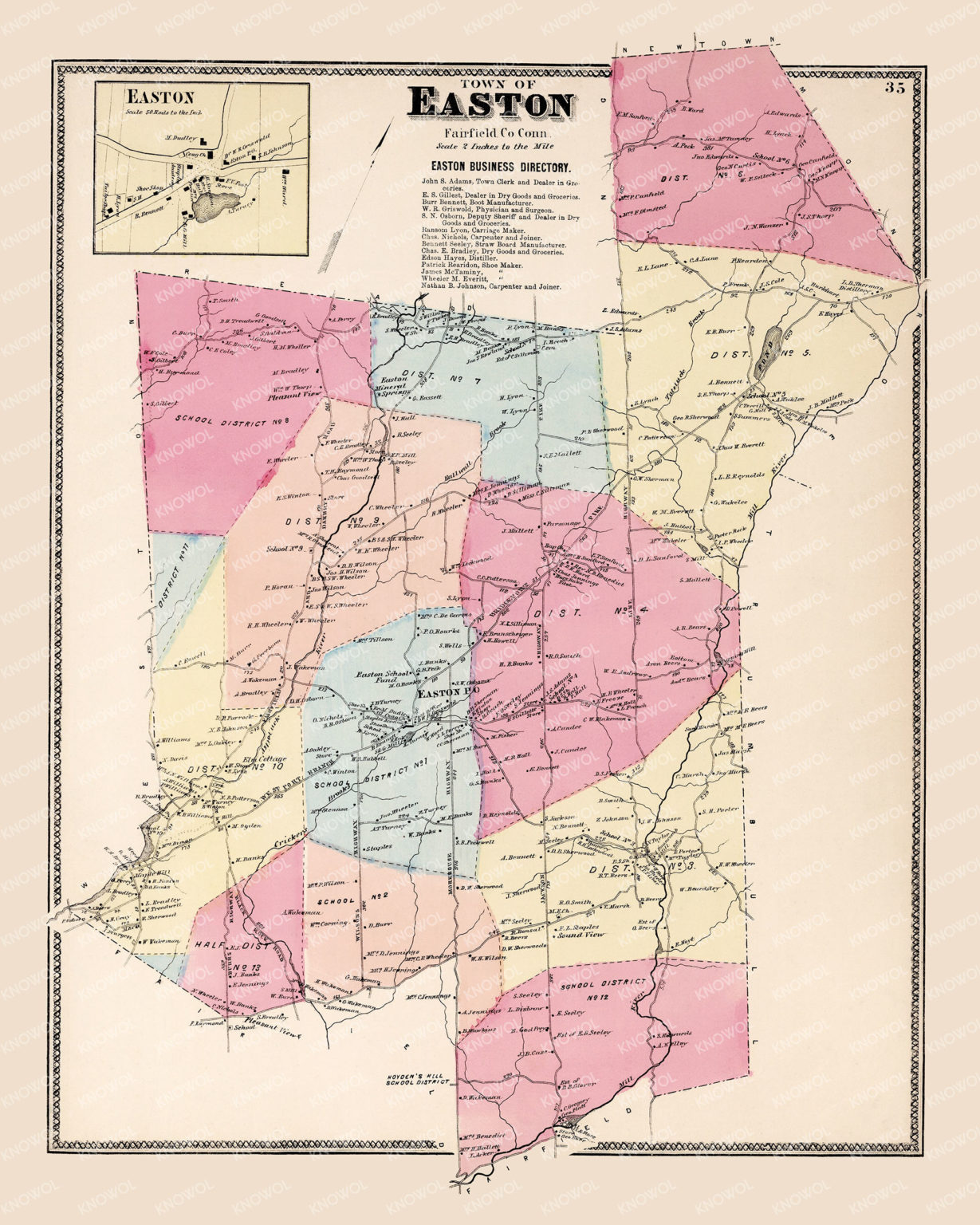 Vintage Property Map Of Easton Connecticut From 1867 KNOWOL   Easton CT 1867 SM 1229x1536 